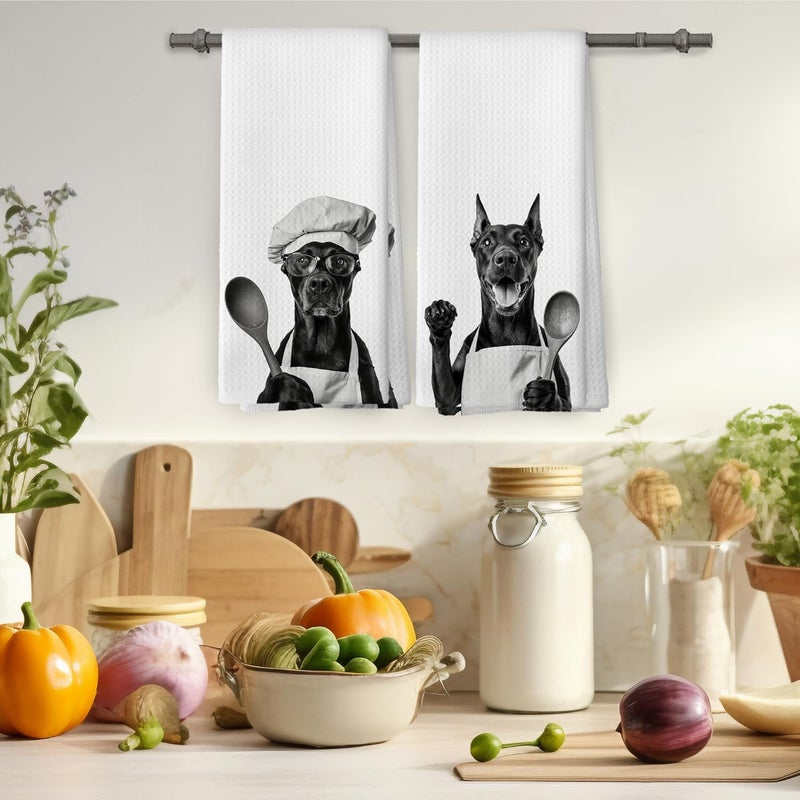 Mcehtle Funny Doberman Kitchen Towels Set of 2, Dog Kitchen Accessories, Dog Chef Gift Hand Towel, Gifts for Dogs Mom Lovers Women, Dining Room Decorative Tea Towel Dish Towels 16x24 Inch - Image 4